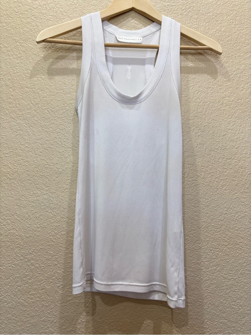 ALLÔ MARTINEZ White Ribbed Racerback Tank Guitar Logo Indie Sleaze Edgy Basic